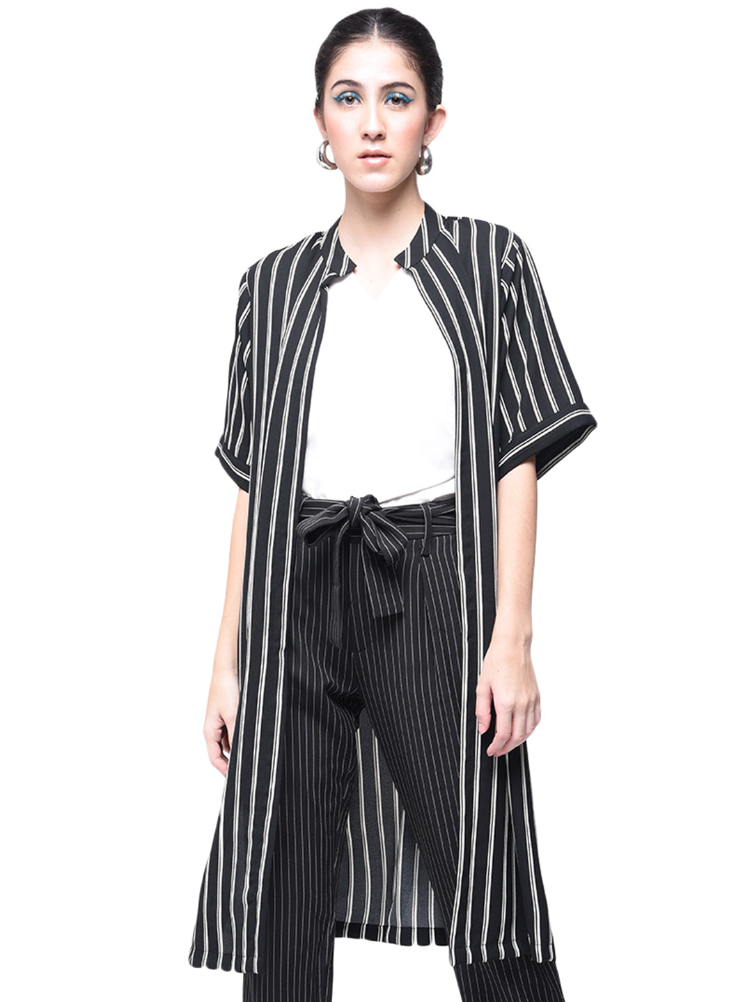 Long hot sale striped shrug