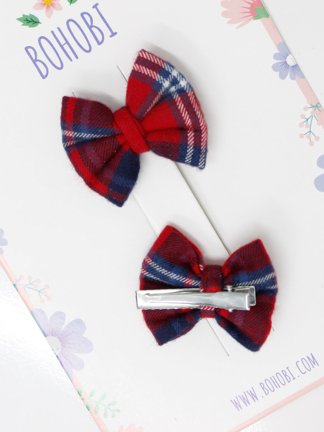Red Scottish Check Bow- Set of 2